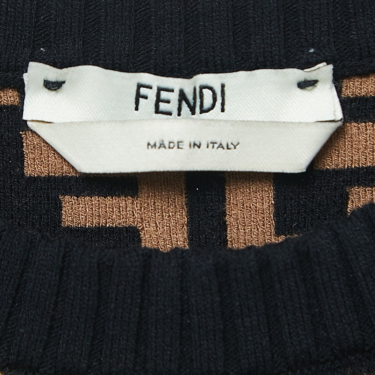 Pre Owned Fendi Brown FF Logo Intarsia Knit Jumper XS