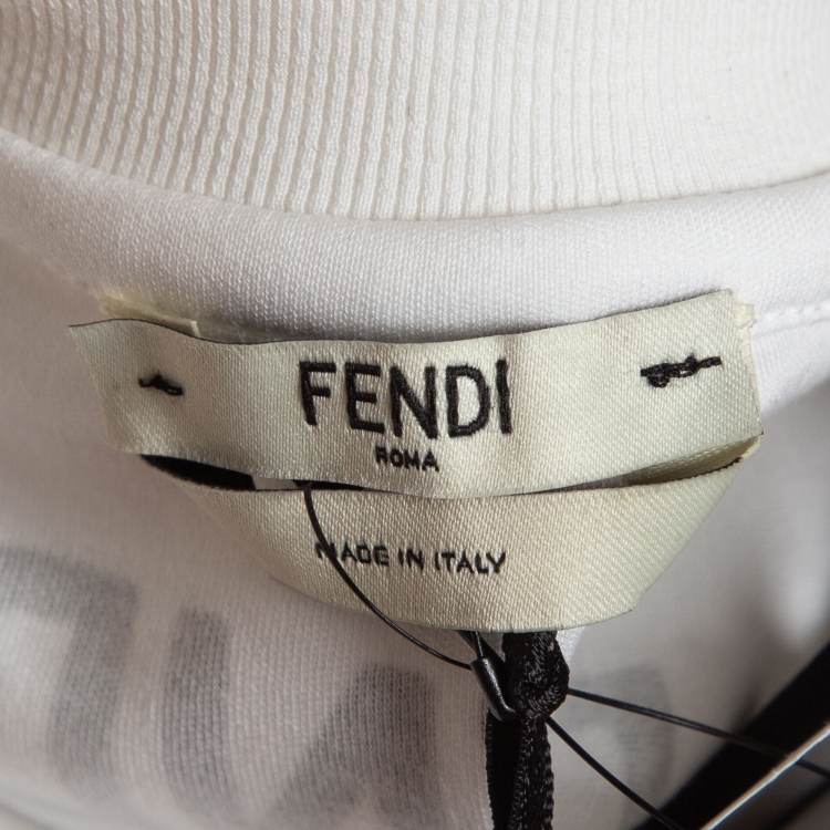 مملوكة مسبقًا Fendi White Logo Embroidered Cotton Half Sleeve T-Shirt S