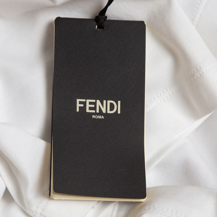 مملوكة مسبقًا Fendi White Logo Embroidered Cotton Half Sleeve T-Shirt S