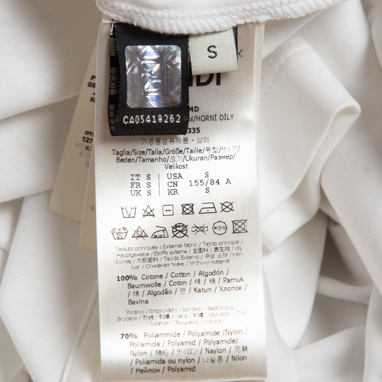 مملوكة مسبقًا Fendi White Logo Embroidered Cotton Half Sleeve T-Shirt S