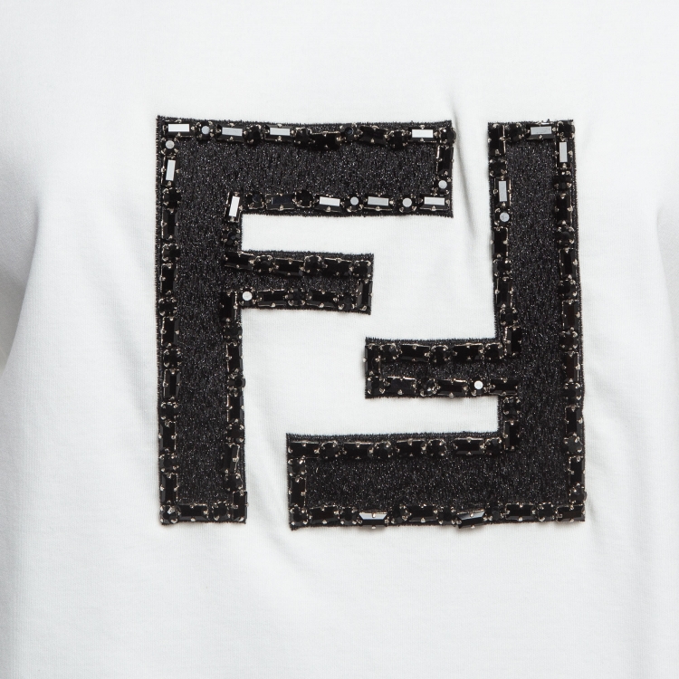 مملوكة مسبقًا Fendi White Logo Embroidered Cotton Half Sleeve T-Shirt S