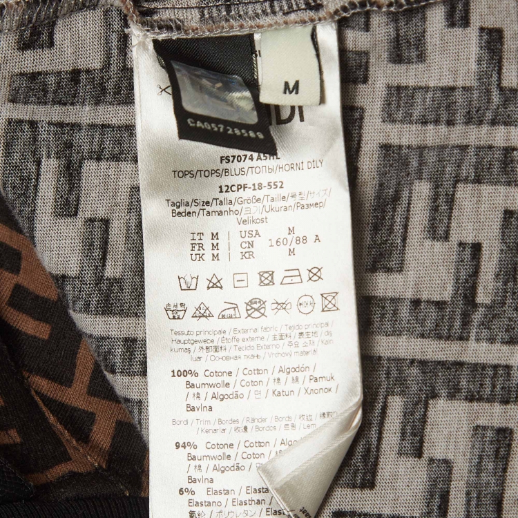 Pre Owned Fendi Brown Logo Printed Cotton Embroidered Crewneck T-Shirt M