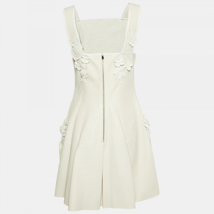 مملوكة مسبقًا Fendi Off White Lambskin Leather Mini Dress M