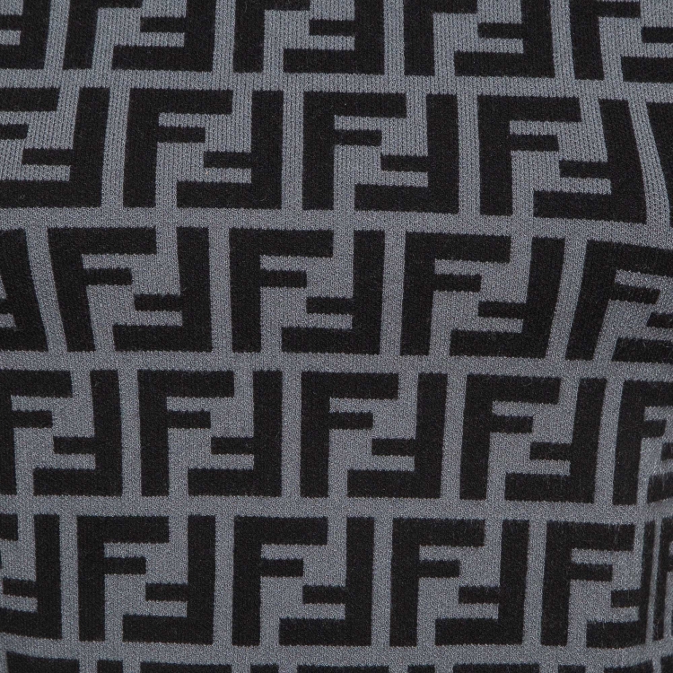 Pre Owned Fendi Grey/Black Monogram Knit Pullover S