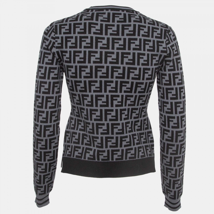Pre Owned Fendi Grey/Black Monogram Knit Pullover S