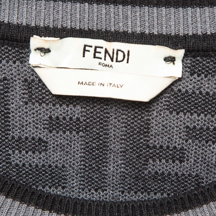 Pre Owned Fendi Grey/Black Monogram Knit Pullover S