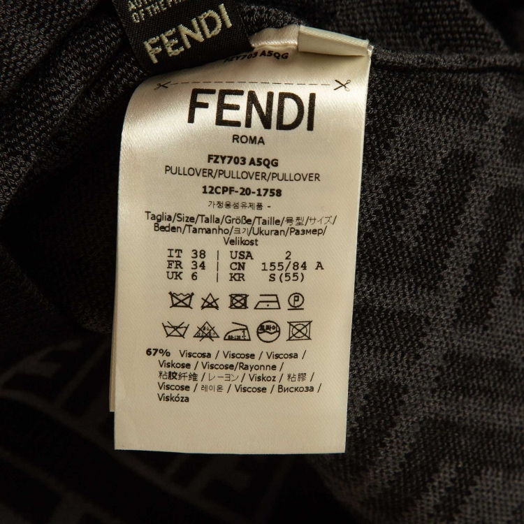 Pre Owned Fendi Grey/Black Monogram Knit Pullover S