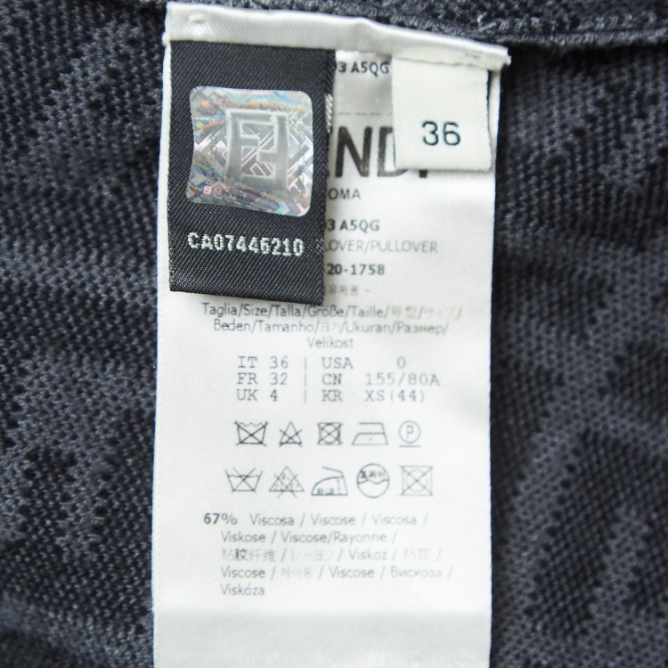 Pre Owned Fendi Grey FF Monogram Stretch Knit Jumper XS