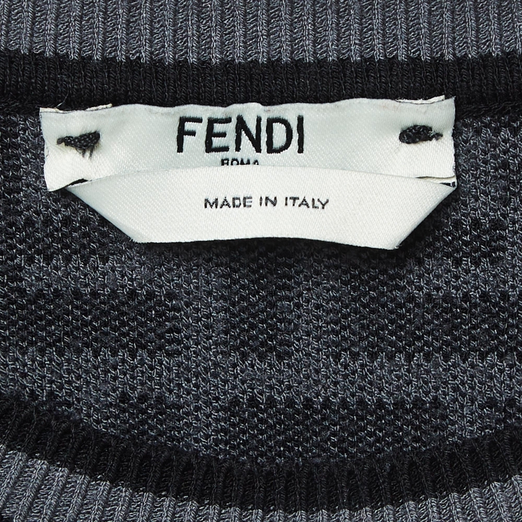 Pre Owned Fendi Grey FF Monogram Stretch Knit Jumper XS