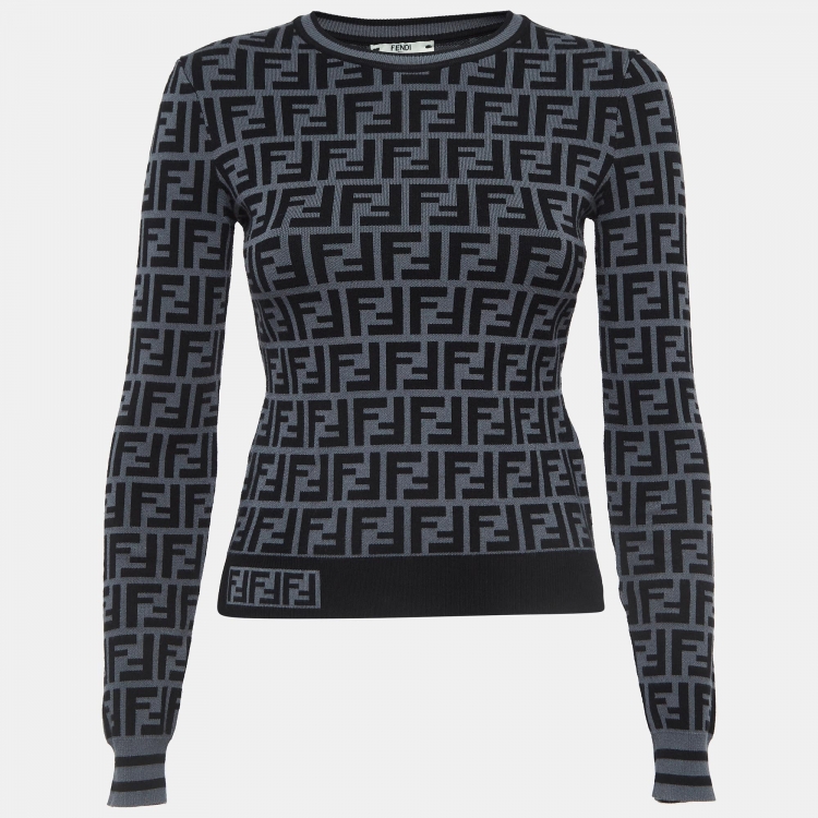 Fendi Grey FF Monogram Stretch Knit Jumper XS Fendi TLC