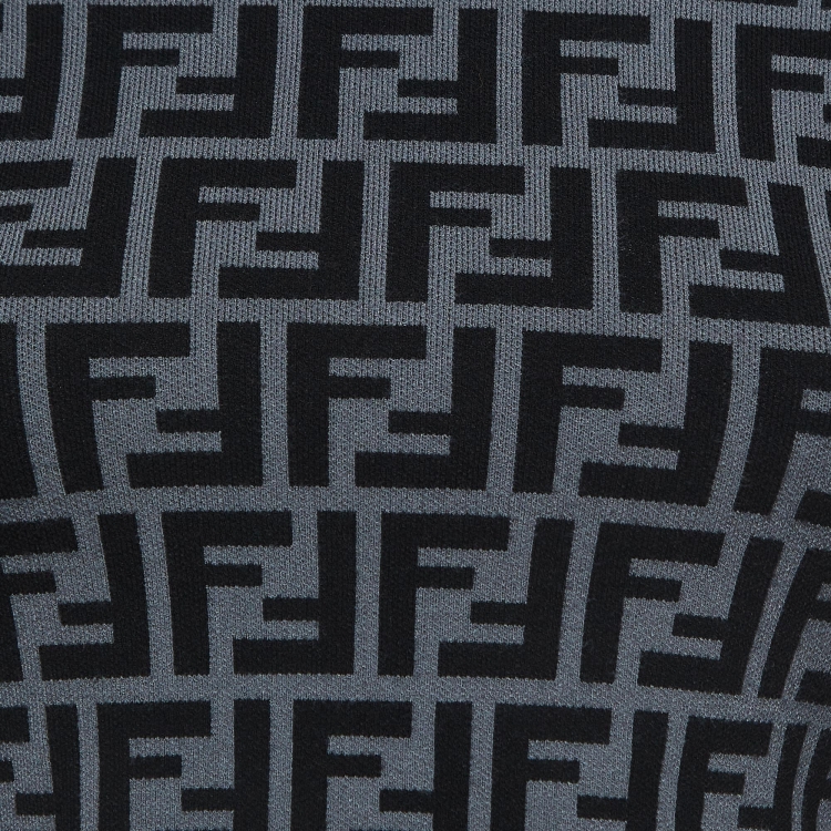 Pre Owned Fendi Grey FF Monogram Stretch Knit Jumper XS
