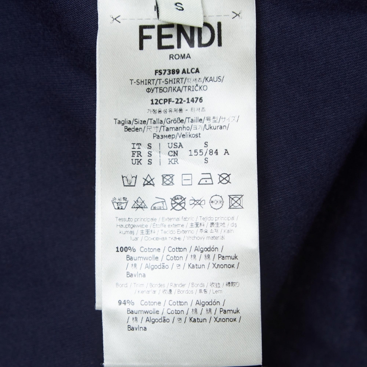 مملوكة مسبقًا Fendi Navy Blue Logo Embroidered Cotton T-Shirt S