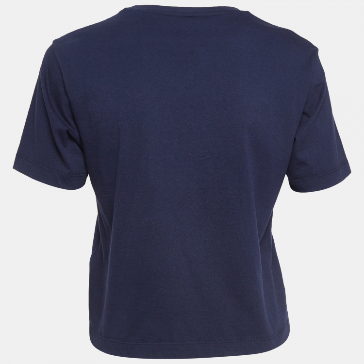 مملوكة مسبقًا Fendi Navy Blue Logo Embroidered Cotton T-Shirt S