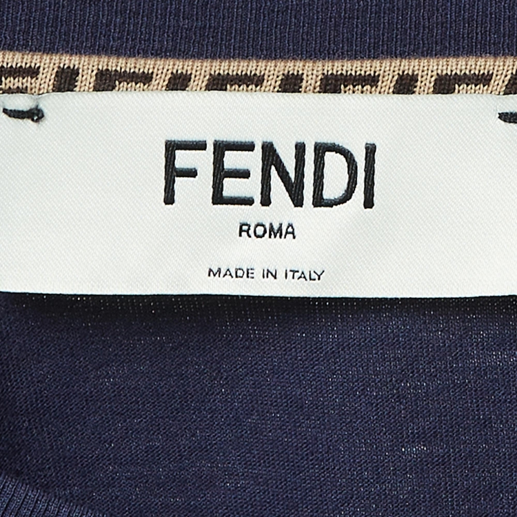 مملوكة مسبقًا Fendi Navy Blue Logo Embroidered Cotton T-Shirt S