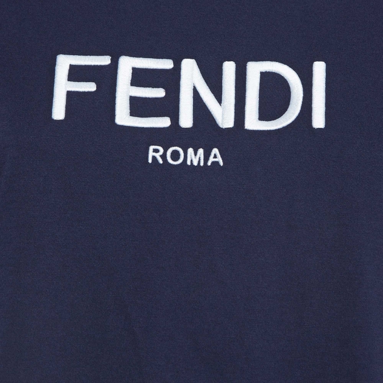 مملوكة مسبقًا Fendi Navy Blue Logo Embroidered Cotton T-Shirt S