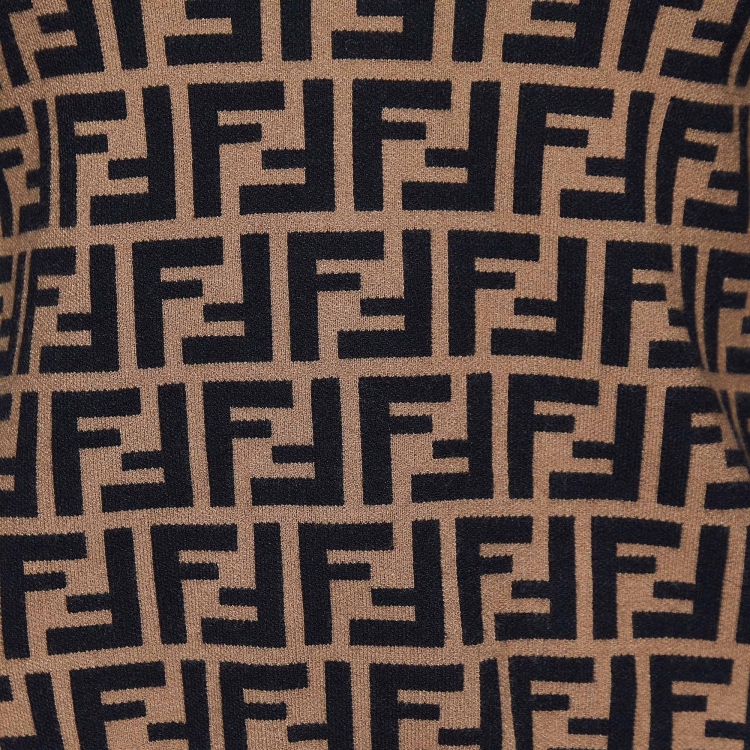 Pre Owned Fendi Brown Monogram Knit Crew Neck Sweater S