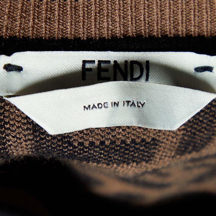 Pre Owned Fendi Brown Monogram Knit Crew Neck Sweater S