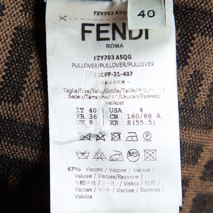 Pre Owned Fendi Brown Monogram Knit Crew Neck Sweater S