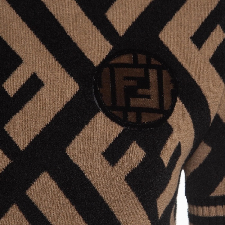 Pre Owned Fendi Brown/Black Zucca Embossed Knit Top M