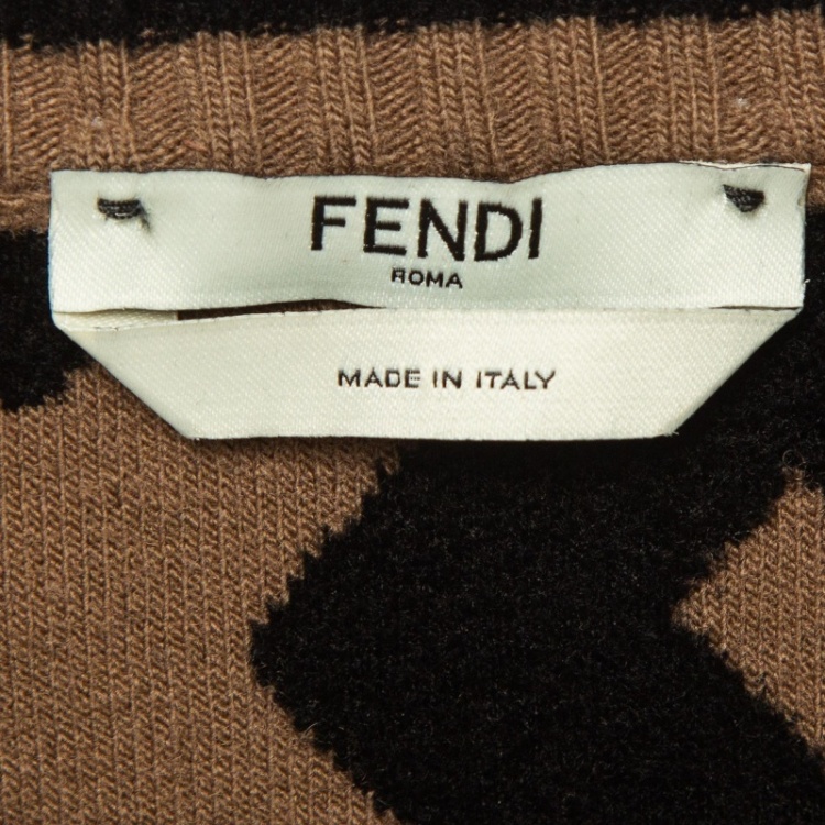 Pre Owned Fendi Brown/Black Zucca Embossed Knit Top M