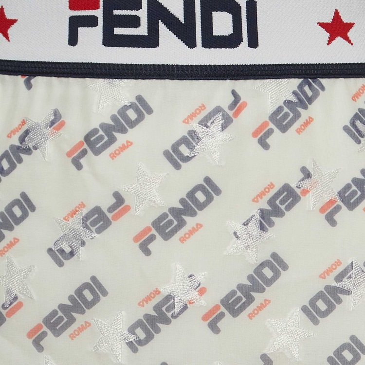 Pre Owned Fendi x Fila White Fendi Mania Print Silk Pleated Midi Skirt M
