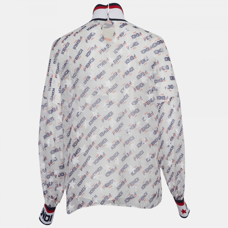 Pre Owned Fendi x Fila White Fendi Mania Print Silk Top M