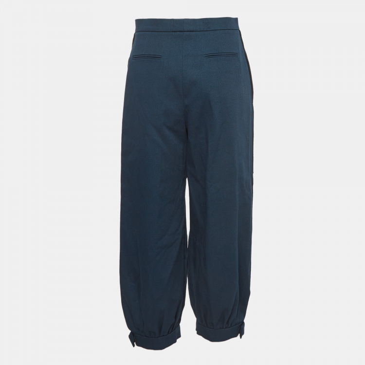 Pre Owned Fendi Navy Cotton Contrast Trim Capri Pants M