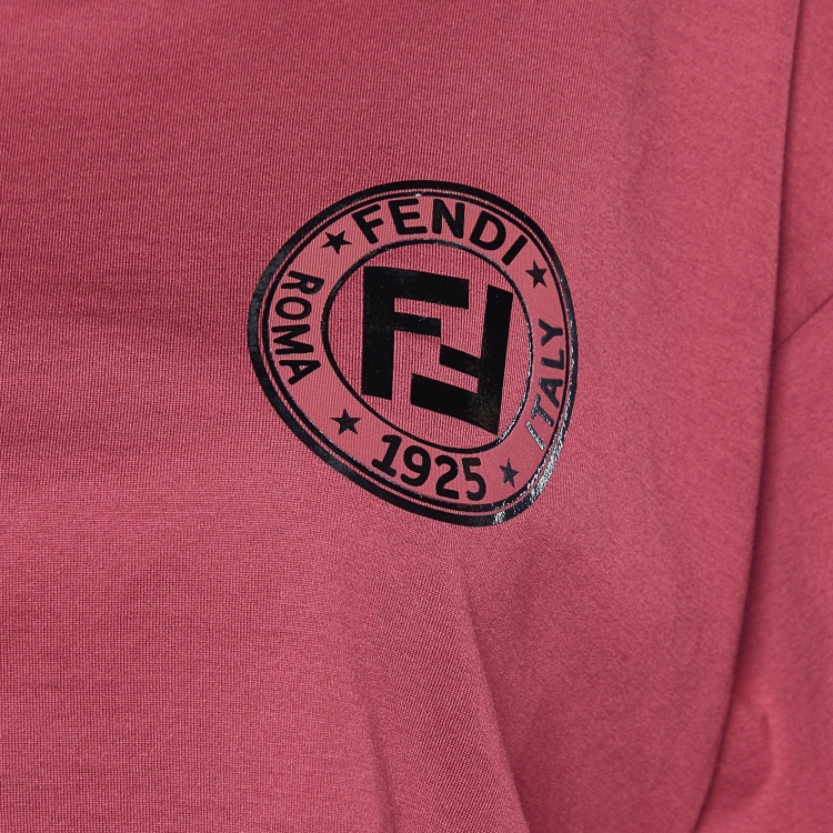 Pre Owned Fendi Maroon Logo Print Cotton Crew Neck Cropped T-Shirt S