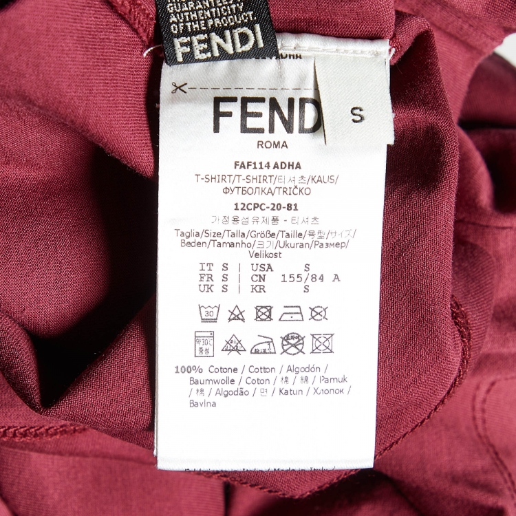 Pre Owned Fendi Maroon Logo Print Cotton Crew Neck Cropped T-Shirt S