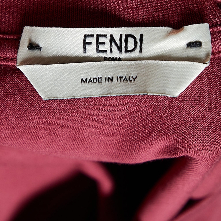 Pre Owned Fendi Maroon Logo Print Cotton Crew Neck Cropped T-Shirt S