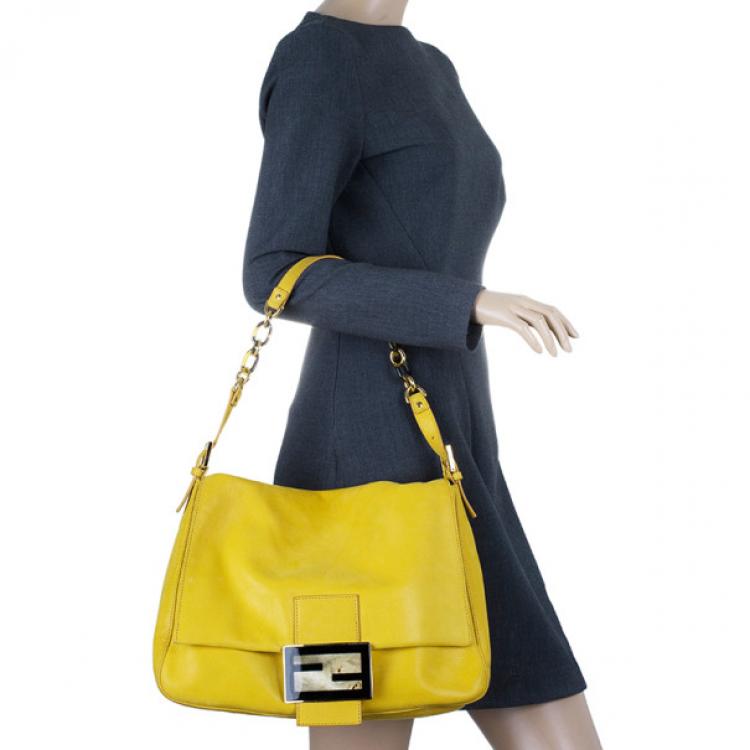 FENDI Mama Forever Large Flap Leather Shoulder Bag Yellow