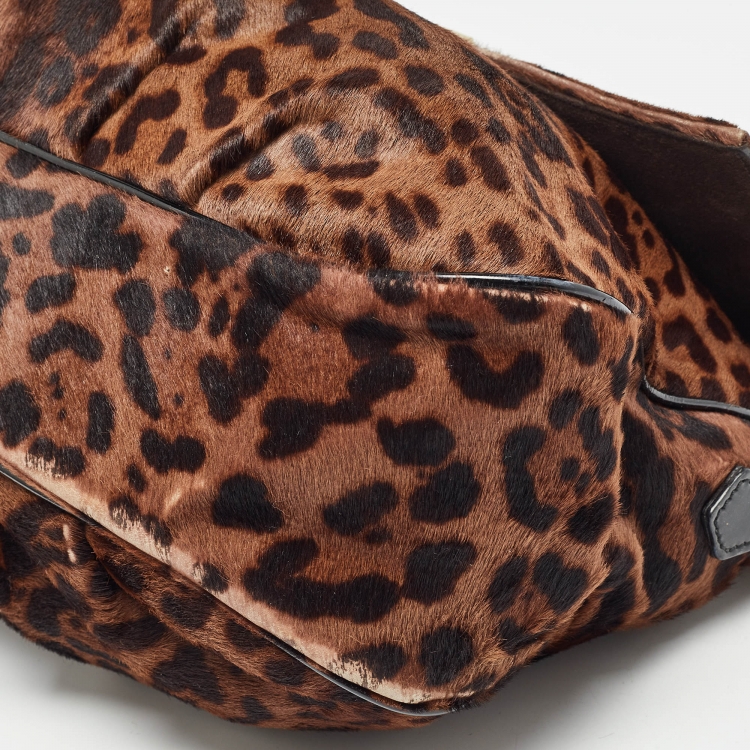 Pre Owned Fendi Black/Brown Leopard Print Calf Hair Mia Flap Shoulder Bag