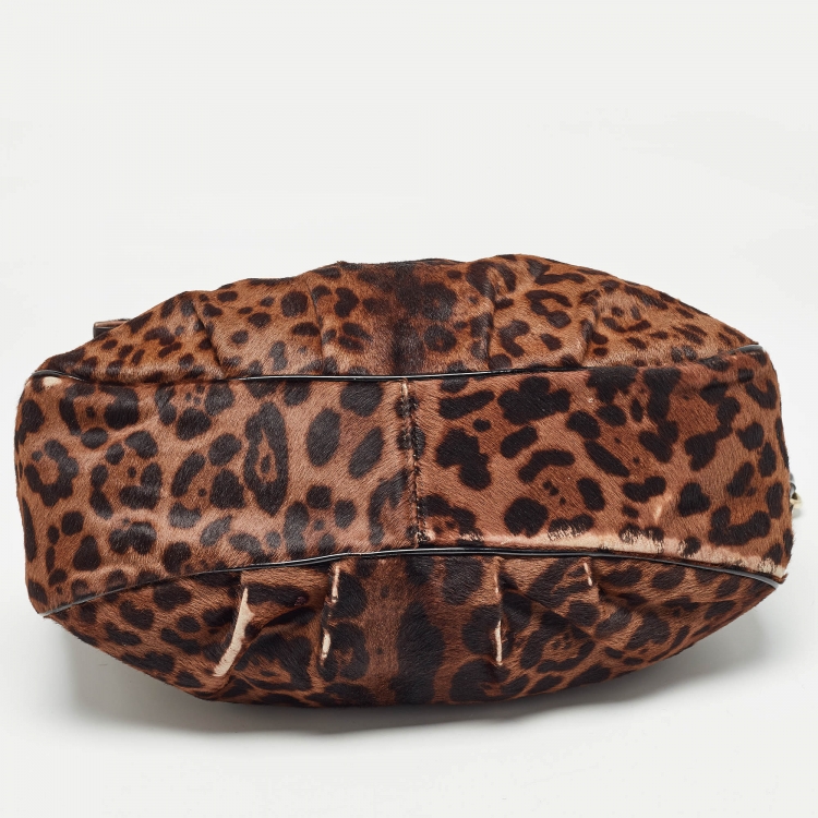 Pre Owned Fendi Black/Brown Leopard Print Calf Hair Mia Flap Shoulder Bag