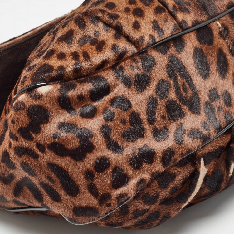 Pre Owned Fendi Black/Brown Leopard Print Calf Hair Mia Flap Shoulder Bag