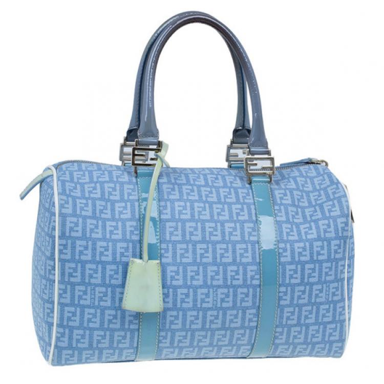 Pre Owned Fendi Blue Forever Zucca Boston Bag