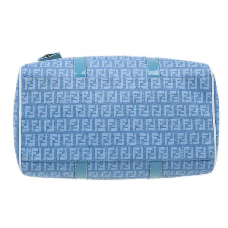 Pre Owned Fendi Blue Forever Zucca Boston Bag