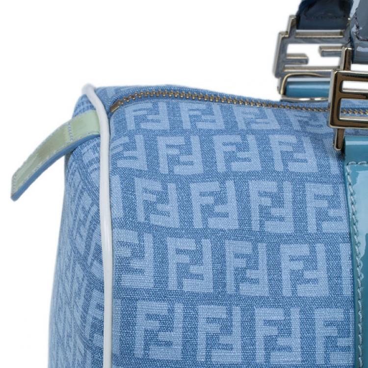 Pre Owned Fendi Blue Forever Zucca Boston Bag