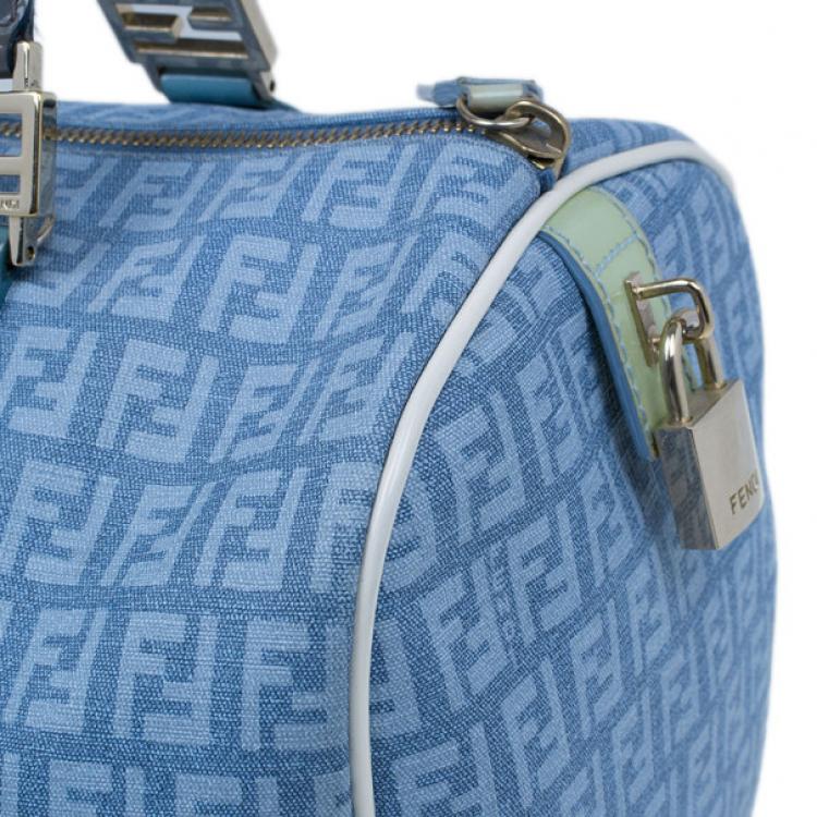 Pre Owned Fendi Blue Forever Zucca Boston Bag