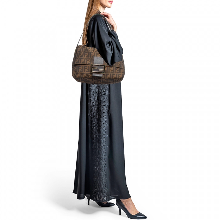 Pre Owned Fendi Tobacco Zucca Canvas and Leather Large Mama Forever Shoulder Bag