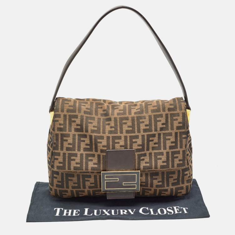 Pre Owned Fendi Tobacco Zucca Canvas and Leather Large Mama Forever Shoulder Bag