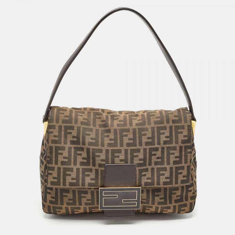 Pre Owned Fendi Tobacco Zucca Canvas and Leather Large Mama Forever Shoulder Bag