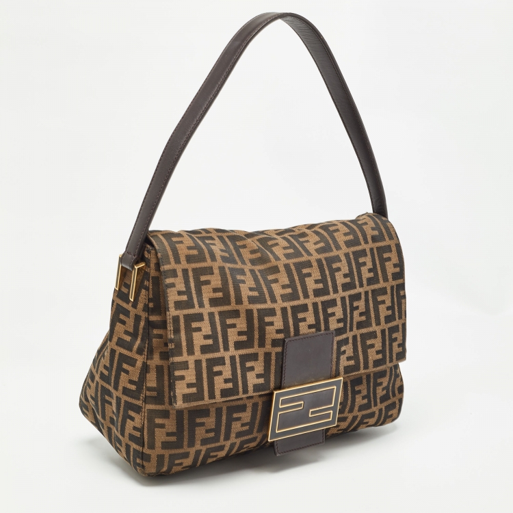 Pre Owned Fendi Tobacco Zucca Canvas and Leather Large Mama Forever Shoulder Bag