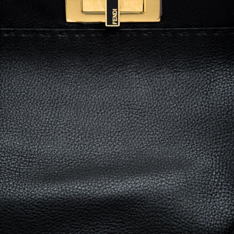 Pre Owned Fendi Black Leather Large Peekaboo Top Handle Bag