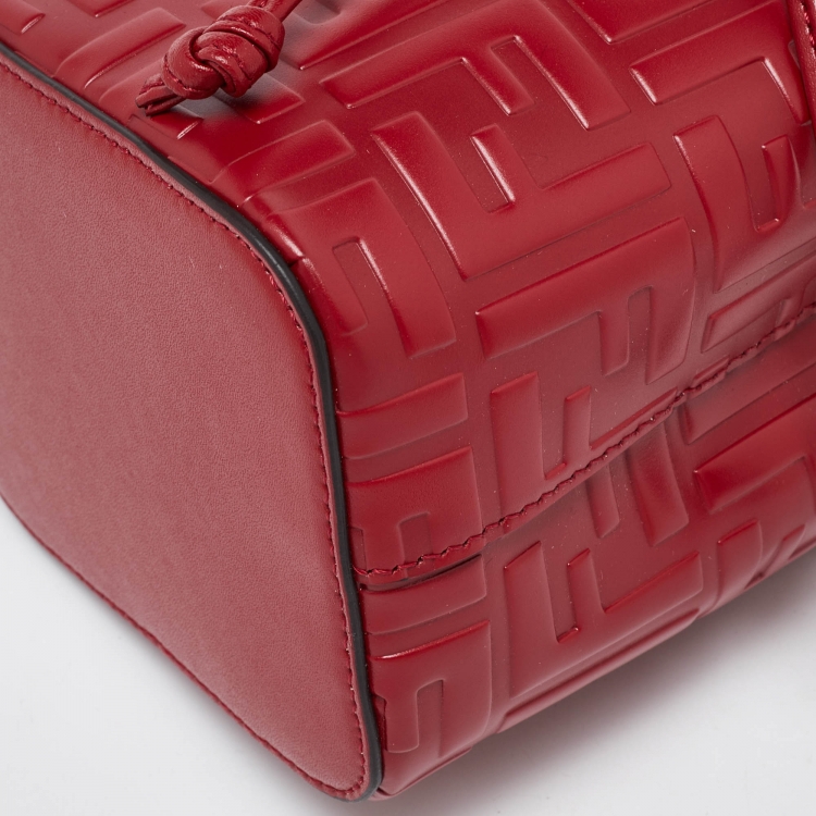 Pre Owned Fendi Red Zucca Leather Mini Mon Tresor Bucket Bag