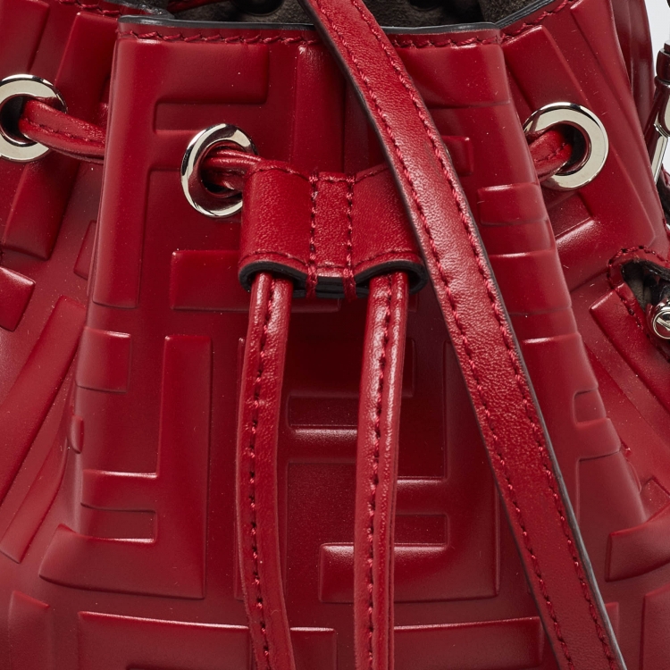 Pre Owned Fendi Red Zucca Leather Mini Mon Tresor Bucket Bag