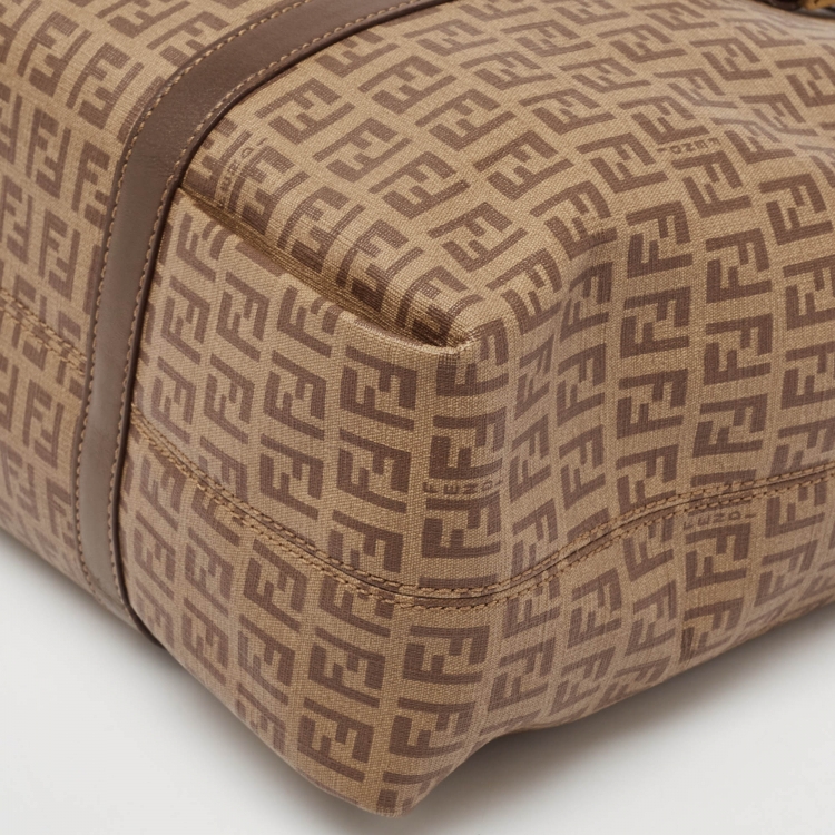 Pre Owned Fendi Brown Zucchino Coated Canvas Shopper Tote