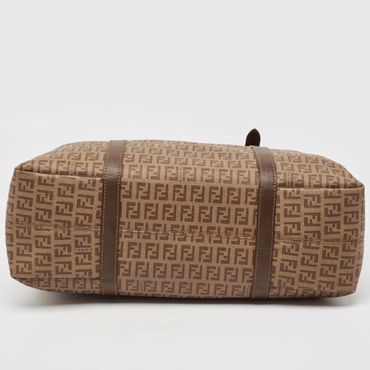 Pre Owned Fendi Brown Zucchino Coated Canvas Shopper Tote