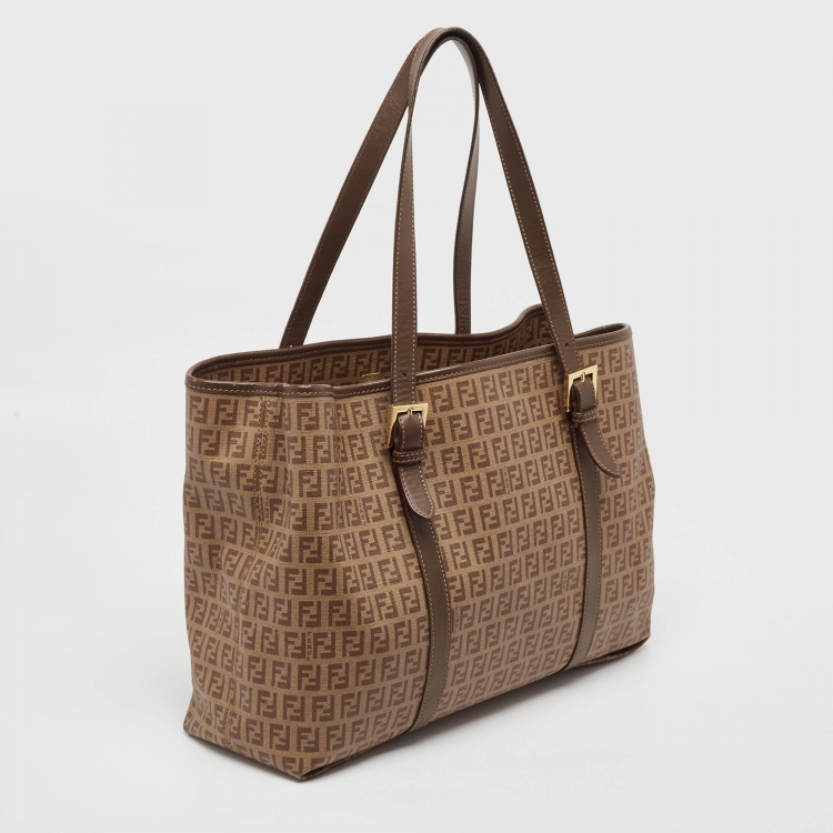 Pre Owned Fendi Brown Zucchino Coated Canvas Shopper Tote