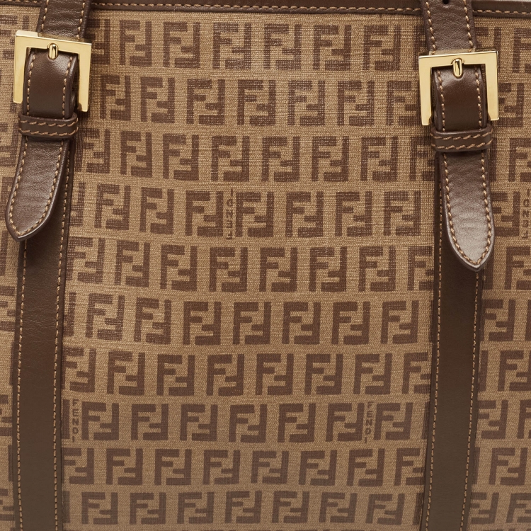Pre Owned Fendi Brown Zucchino Coated Canvas Shopper Tote