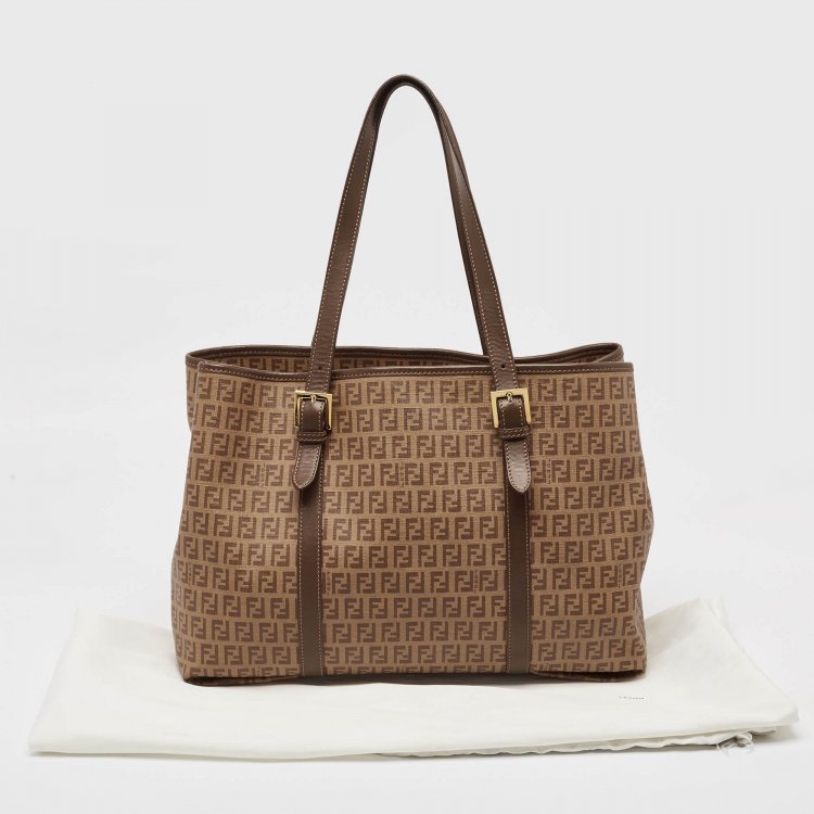 Pre Owned Fendi Brown Zucchino Coated Canvas Shopper Tote